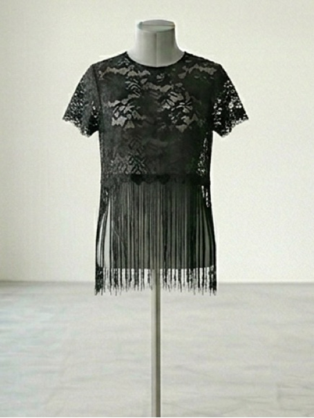 Black Lace Fringe Crop Top